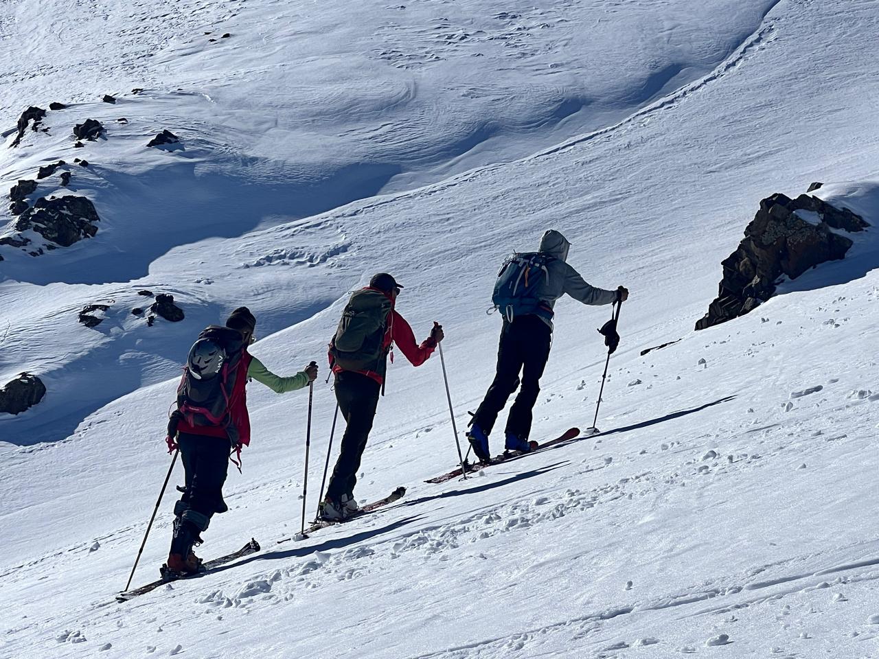 Ski touring in the High Atlas Mountains near Imlil and Mount Toubkal, Morocco